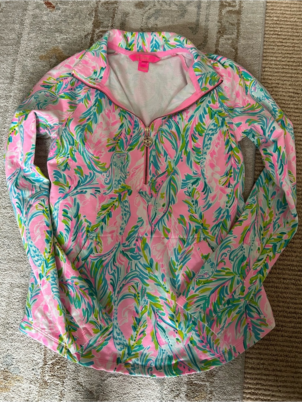 Lilly Pulitzer Pink Floral-Print Half Zip Pullover